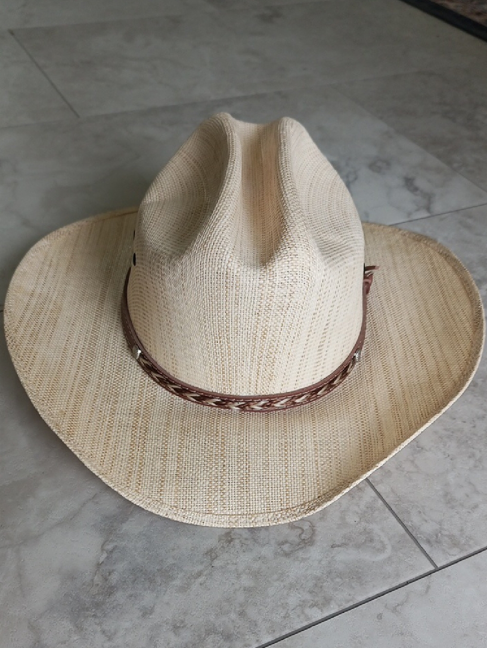 Kids Straw Cowboy Hat with Brown Braided Band - Natural